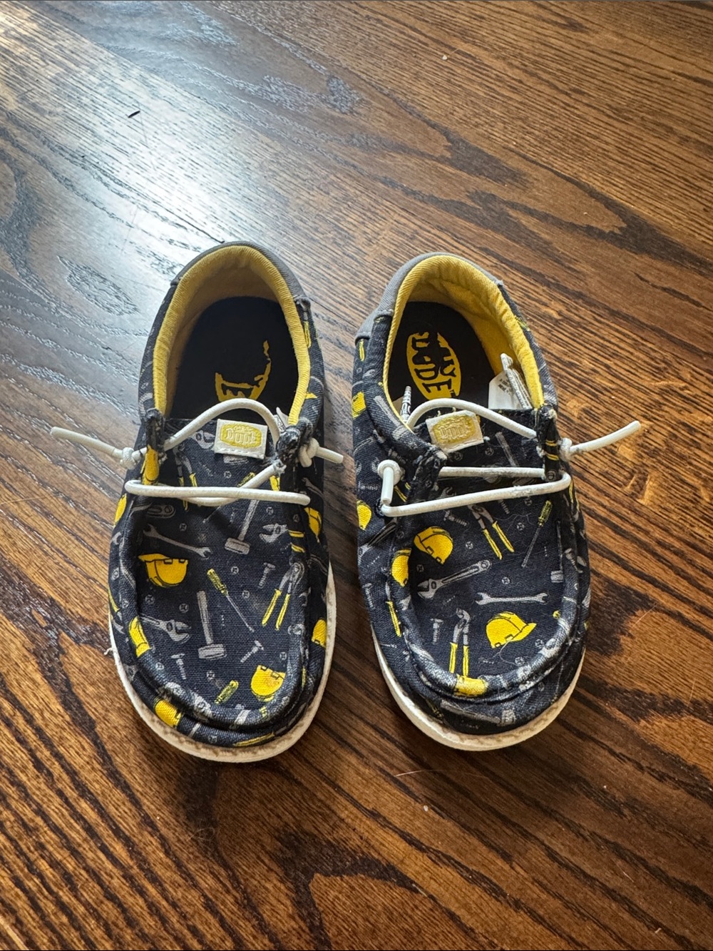 Hey Dude Kids Navy and Yellow Construction Print Sneakers